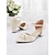 levne Block Heels-dámské béžové květinové lodičky na tlustém podpatku s páskem přes kotníky - elegantní společenské boty do práce, na svatby a večírky