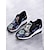 billige Sneakers til kvinner-slip-on joggesko med blomsterpaljett for kvinner - komfortable glitter fritidssko med kilesåle, perfekt for fotturer eller festklær