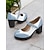 billiga Block Heels-damskor i blått och vitt mary jane chunky klack med brogue-detaljer, bekväma pumps i vintagestil för kontor, fester och dagligt bruk