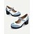 billiga Block Heels-damskor i blått och vitt mary jane chunky klack med brogue-detaljer, bekväma pumps i vintagestil för kontor, fester och dagligt bruk