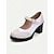 billiga Block Heels-damskor i blått och vitt mary jane chunky klack med brogue-detaljer, bekväma pumps i vintagestil för kontor, fester och dagligt bruk