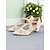 levne Block Heels-dámské béžové květinové lodičky na tlustém podpatku s páskem přes kotníky - elegantní společenské boty do práce, na svatby a večírky
