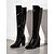 preiswerte Modische Stiefel-Schwarze Damen-Kniestiefel aus Lackleder mit Blockabsatz, schlichtes Design für modische Abendgarderobe und besondere Anlässe