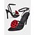 voordelige Semi-formeel-Zwarte sandalen met hoge hak en rode bloemenversieringen - chique feestschoenen voor dames en bruiloften