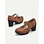 abordables Talons Plateforme-escarpins Mary Jane marron pour femmes avec bride velcro – chaussures à talons épais confortables pour un usage décontracté et quotidien