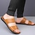 cheap Outdoor Sandals-Men's Tan Faux Leather Slide Sandals – Minimalist Double Strap Design, Lightweight and Comfortable Summer Footwear for Beach and Casual Wear