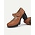 abordables Talons Plateforme-escarpins Mary Jane marron pour femmes avec bride velcro – chaussures à talons épais confortables pour un usage décontracté et quotidien