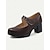 abordables Talons Plateforme-escarpins Mary Jane marron pour femmes avec bride velcro – chaussures à talons épais confortables pour un usage décontracté et quotidien