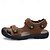 abordables sandalias de exterior-Sandalias de senderismo de piel sintética marrón para hombre: correas ajustables, diseño de punta cerrada, suela antideslizante, calzado exterior duradero para trekking de verano