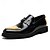 billige Semi-formel-mænds slip-on loafers i sort og guld med dekorativt spænde og brogue detaljer – stilfulde formelle sko til kontor og særlige lejligheder