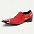 tanie Klasyczne Buty Eleganckie-męskie czerwone zamszowe wsuwane buty z metalowym noskiem i modnym paskiem - elegancki styl zachodni na formalne wydarzenia i imprezy