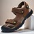abordables sandalias de exterior-Sandalias de senderismo de piel sintética marrón para hombre: correas ajustables, diseño de punta cerrada, suela antideslizante, calzado exterior duradero para trekking de verano