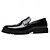 billige Semi-formel-mænds slip-on loafers i sort og guld med dekorativt spænde og brogue detaljer – stilfulde formelle sko til kontor og særlige lejligheder