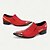 tanie Klasyczne Buty Eleganckie-męskie czerwone zamszowe wsuwane buty z metalowym noskiem i modnym paskiem - elegancki styl zachodni na formalne wydarzenia i imprezy
