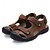 abordables sandalias de exterior-Sandalias de senderismo de piel sintética marrón para hombre: correas ajustables, diseño de punta cerrada, suela antideslizante, calzado exterior duradero para trekking de verano