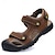 abordables sandalias de exterior-Sandalias de senderismo de piel sintética marrón para hombre: correas ajustables, diseño de punta cerrada, suela antideslizante, calzado exterior duradero para trekking de verano