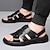 cheap Casual Sandals-Men's Black Faux Leather Sandals - Open-Toe Summer Footwear with Cross-Strap Design and Comfortable Sole for Casual Outdoor Wear