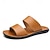 cheap Outdoor Sandals-Men's Tan Faux Leather Slide Sandals – Minimalist Double Strap Design, Lightweight and Comfortable Summer Footwear for Beach and Casual Wear
