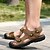 abordables sandalias de exterior-Sandalias de senderismo de piel sintética marrón para hombre: correas ajustables, diseño de punta cerrada, suela antideslizante, calzado exterior duradero para trekking de verano