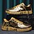 billige Afslappet-mænds guldmetallic sneakers med trykt sål - stilfulde fritidssko til fester, streetwear og dans