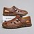 cheap Casual Sandals-Men's Brown Faux Leather Fisherman Sandals with Velcro Strap, Breathable Design and Comfortable Sole for Summer, Outdoor Activities and Beach Wear