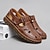 cheap Casual Sandals-Men's Brown Faux Leather Fisherman Sandals with Velcro Strap, Breathable Design and Comfortable Sole for Summer, Outdoor Activities and Beach Wear
