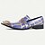 abordables Chaussures de Costume Élémentaires-Mocassins en cuir de vachette haut de gamme pour hommes avec pointe dorée, motif géométrique artistique bleu et or, détail de chaîne et tête de lion métallique - chaussures à enfiler de luxe pour les occasions spéciales et les tenues de soirée