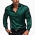 preiswerte Satinhemden für Herren-Herren Hemd Satinhemd Freizeithemd Knopfhemd Einfach Hochzeit Urlaub Schwarz Weiß Wein Marineblau Langarm Revers Frühling &amp; Herbst Bekleidung