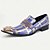 abordables Chaussures de Costume Élémentaires-Mocassins en cuir de vachette haut de gamme pour hommes avec pointe dorée, motif géométrique artistique bleu et or, détail de chaîne et tête de lion métallique - chaussures à enfiler de luxe pour les occasions spéciales et les tenues de soirée