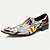 voordelige Premium leren loafers-Heren Premium Kalfsleren Instappers met Gouden Punt Levendige Artistieke Print en Metallic Gouden Leeuwenhoofd Detail – Fashionabele Instap-schoenen voor Speciale Gelegenheden en Statement