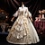 baratos Vestidos-Vintage Rococó Renascentista Maxi Vestidos Normal Julieta Princesa Noiva Pregueado Com Babados Princesa Decote Redondo Fantasia Mulheres Dia Das Bruxas Carnaval Baile de Máscaras Espetáculo Festa dia