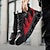billige Herresko til løb-sporty sneakers til mænd, fed flamme-design i sort og rød, sportssko til løb og træning