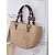 voordelige Handtas &amp; Draagtassen-handgemaakte geweven stro tas voor dames - boho zomer strandtas met houten kralen handgrepen, casual schoudertas met grote capaciteit voor vakantie, winkelen en reizen