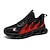 billige Herresko til løb-sporty sneakers til mænd, fed flamme-design i sort og rød, sportssko til løb og træning