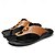 cheap Vacation Sandals-Men&#039;s Contemporary Tan Faux Leather Flip-Flops with Dual Cut-Outs and Adjustable Straps - Versatile Footwear for Everyday Comfort