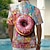 billiga Mat och Dryck-Herr 3D Print Rolig Donuts Skjorta Hawaii skjorta Knapp upp skjorta Kortärmad Hawaiisk Semester Helgdag Standkläder Sommar Vår Nedvikt 3D-utskrift krage skjortor Främre en ficka Blå