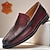 abordables Mocassins en cuir de qualité supérieure-Mocassins en cuir bordeaux pour homme avec surpiqûres décoratives – Chaussures Kentucky Derby pour des occasions décontractées et élégantes