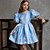 baratos Vestidos de Festa-Infantil Para Meninas Vestido Vestido de festa Côr Sólida Manga Curta Espetáculo Manga Princesa Princesa Doce Cetim Altura dos Joelhos Vestido da bainha Verão Primavera Outono Crianças Azul Céu