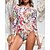 billige One Piece rash guards-Dame Udslæt Guard badedragt UV Solbeskyttelse UPF50+ Hurtigtørrende Langærmet Spandex Badetøj Badedragt Surfing Strand Vandsport Svømning Blomster Sommer