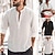 baratos Rua-Homens Camisa Social camisa de linho Camisa de colarinho de banda Camisa Popover camisa de verão Roupa de Praia Tecido Férias Rua Preto Branco Verde Claro Azul Claro Manga Longa Colarinho Chinês
