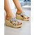 preiswerte Keilsandalen-Damen-Keilsandalen im Boho-Stil mit goldenen Strasssteinen – glitzernde Slip-On-Plateau-Absätze für Strandurlaube, Sommerpartys und Urlaubskleidung