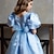 baratos Vestidos de Festa-Infantil Para Meninas Vestido Vestido de festa Côr Sólida Manga Curta Espetáculo Manga Princesa Princesa Doce Cetim Altura dos Joelhos Vestido da bainha Verão Primavera Outono Crianças Azul Céu