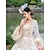 voordelige Jurken-Vintage Rococo Renaissance Maxi Jurken Normaal Julia Prinses Bruid Geplooid Volant Prinses Ronde hals Kostuum Dames Halloween Carnaval Maskerade Prestatie Feest Halloween Volwassenen Alle seizoenen