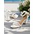 abordables Sandales de Mariage-sandales de mariée blanches pour femmes avec détails en dentelle et perles, design à talon bloc pour les mariages sur la plage et les cérémonies d&#039;été