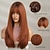 baratos Perucas Sintéticas sem Touca-Perucas longas e retas de cobre para mulheres, perucas de cabelo sintético natural ombré com franja para uso diário em festas