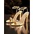 preiswerte Kleidungs-Sandalen-Damen-High-Heels mit goldfarbenem Metallic-Fesselriemchen – schillernde Sandalen mit Kristallverzierung für Abschlussbälle und besondere Anlässe