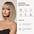 economico Parrucche trendy sintetiche-Parrucca bionda con frangia, corta e liscia, per donne, con capelli sintetici, per feste quotidiane e cosplay.