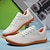 Χαμηλού Κόστους Καθημερινά Sneakers-Ανδρικά λευκά πλεκτά αθλητικά παπούτσια με φωτεινή πορτοκαλί σόλα – αναπνεύσιμα καθημερινά παπούτσια για τρέξιμο, υπαίθριες δραστηριότητες και αστικό στυλ