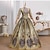 baratos Vestidos-Vintage Rococó Renascentista Maxi Vestidos Normal Julieta Princesa Noiva Pregueado Com Babados Princesa Decote Redondo Fantasia Mulheres Dia Das Bruxas Carnaval Baile de Máscaras Festa dia das Bruxas