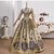 baratos Vestidos-Vintage Rococó Renascentista Maxi Vestidos Normal Julieta Princesa Noiva Pregueado Com Babados Princesa Decote Redondo Fantasia Mulheres Dia Das Bruxas Carnaval Baile de Máscaras Festa dia das Bruxas